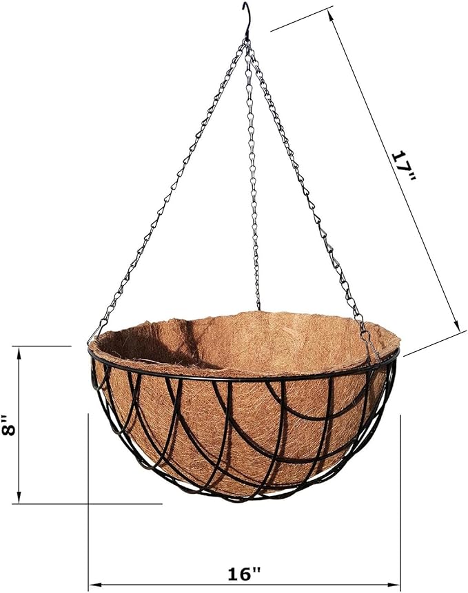 MTB SUPPLY Garden Hanging Baskets 16 Inches - Vintage Geo with Coco-Liner, Pack of 4 Hanging Planter