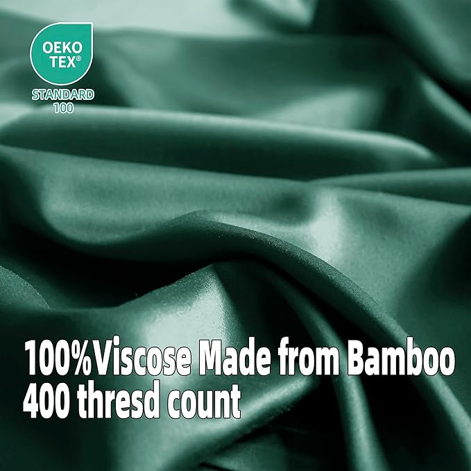 EVERLY Queen Sheets Set,Luxuriously 400 Thread Count Organic Viscose Derived from Bamboo Bed Sheet,Cooling Sheets for Queen Size 4 Piece Deep Pockets Bedding Sheets &Pillowcases-Aqua