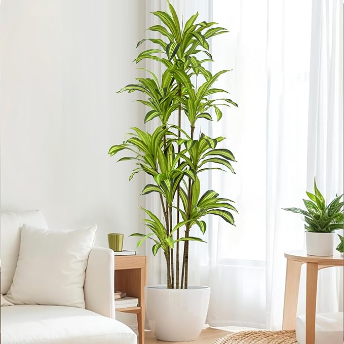 Faux Dracaena Tree 7ft(84in) Artificial Plant with Realistic Leaves and Trunks,Fake Floor Potted Tall Artificial Trees for Home Office Decor Indoor (7Feet,1Pack)