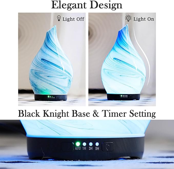 Porseme 280ml Essential Oil Diffuser Glass Color Changing Aroma Air Diffusers Aromatherapy Ultrasonic Cool Mist Humidifier 7 Running Hours Waterless Auto-Off for Sleeping, Yoga, Office, Spa (Blue Ink)