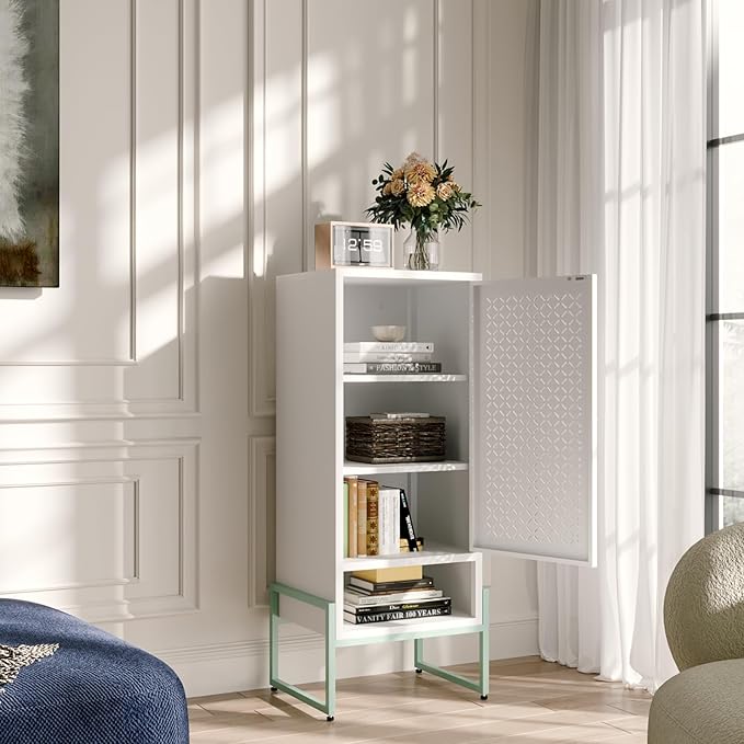 LEYNOT Small Bathroom Storage Cabinet 42.51“H Metal Bathroom Floor Cabinet with Adjustable Shelves for Pantry，Kitchen, Home Office, Living Room, Dinning Room