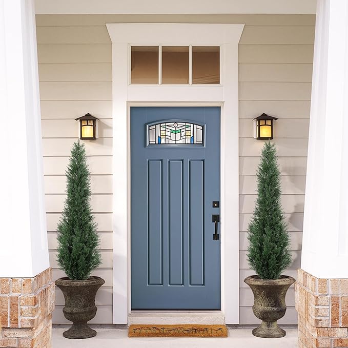 5FT Artificial Cedar Trees - Realistic Faux Evergreen Topiary Bushes Plants - Outdoor Potted Fake Cypress Shrubs for Front Porch Garden Home Decor - Set of 2