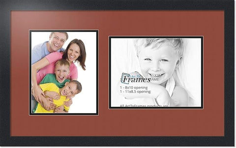 ArtToFrames Collage Photo Frame Double Mat with 1 - 8.5x11^ 8x10 Openings and Satin Black Frame