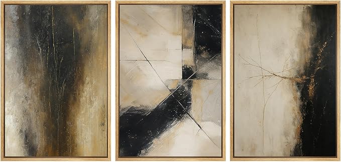SIGNWIN Framed Canvas Print Wall Art Set Black and Gold Abstract Modern Geometric Illustrations Modern Art Decorative Rustic Calm/Zen for Living Room, Bedroom, Office - 24"x36"x3 NATURAL