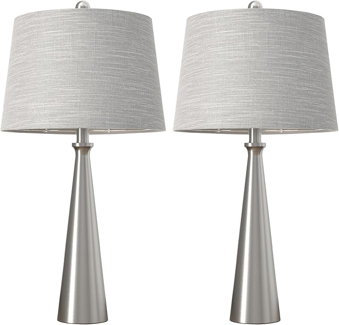 Oneach 25.75" Modern Table Lamp Set of 2, Bedside Lamps with USB Ports, Silver Nightstand Lamps Set for Living Room Bedroom House Bedside Home Office Family