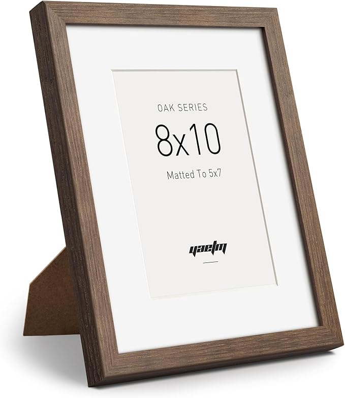 Yaetm 8x10 Picture Frame with Mat for 5x7 – Brown Walnut, Rustic Solid Wood Frame 8 x 10 with Tempered Glass for Art Print & Picture, Display on Tabletop & Wall (3 Pack, Walnut)