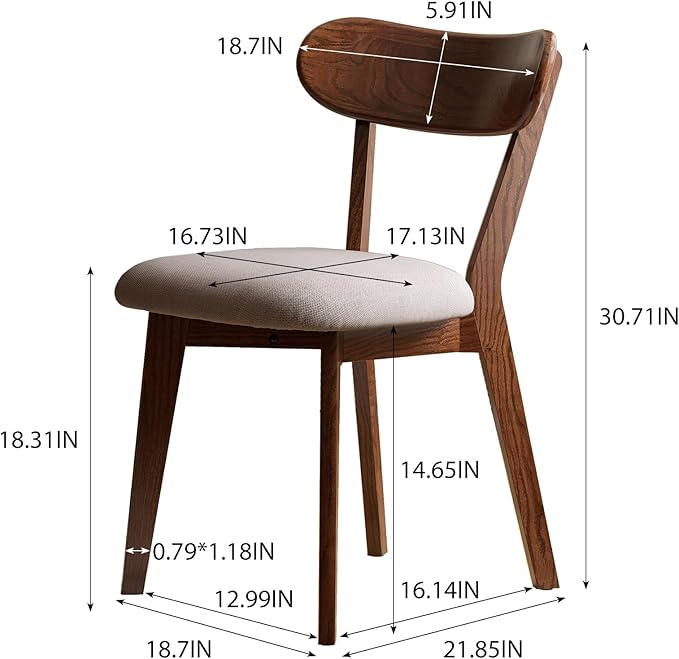 100% Solid Oak Wood Dining Room Chairs - Practical Kitchen Chairs - Wood Chair for Dining Room, Kitchen (1, Walnut with Grey Cushion)