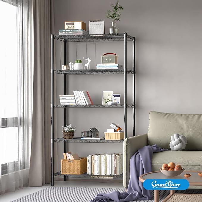 5-Shelf Adjustable Metal Shelf Wire Shelving Unit Storage Rack Display Shelf for Office,Kitchen,Bedroom,Bathroom,Laundry,Pantry Basement,Garage(Black,36" L x 14" W x 72" H)