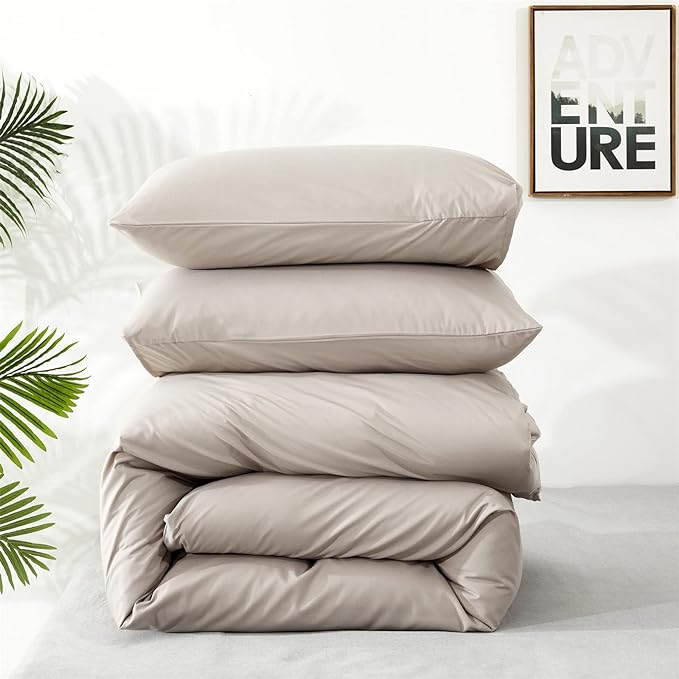 Luxlovery Beige Khaki Comforter Set Queen Beige Bedding Set Oatmeal Blanket Quilts Solid Cream Khaki Taupe 3PCS Queen Comforter Set Women Men