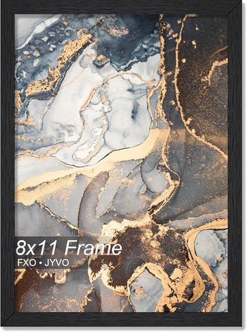 Engineered Wood 8x11 Picture Frame, Black Frame for 8 x 11 Inch Picture Poster Photo, Light Weight 8 by 11 Frame with Wood-grain for Wall - 1 Pack/Black/8"x11"