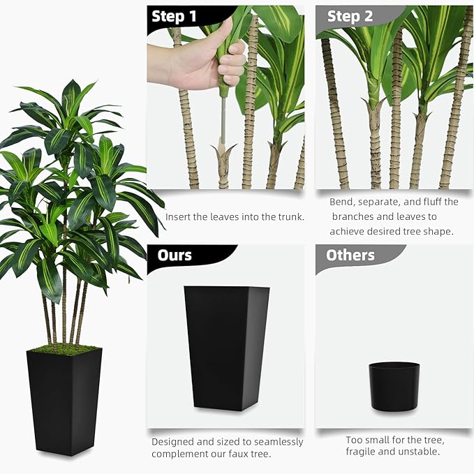 Artificial Dracaena Tree 5FT - Faux Tree with Black Tall Planter - Fake Tropical Yucca Floor Plant Potted - Artificial Silk Tree for Home Office Living Room Decor Indoor