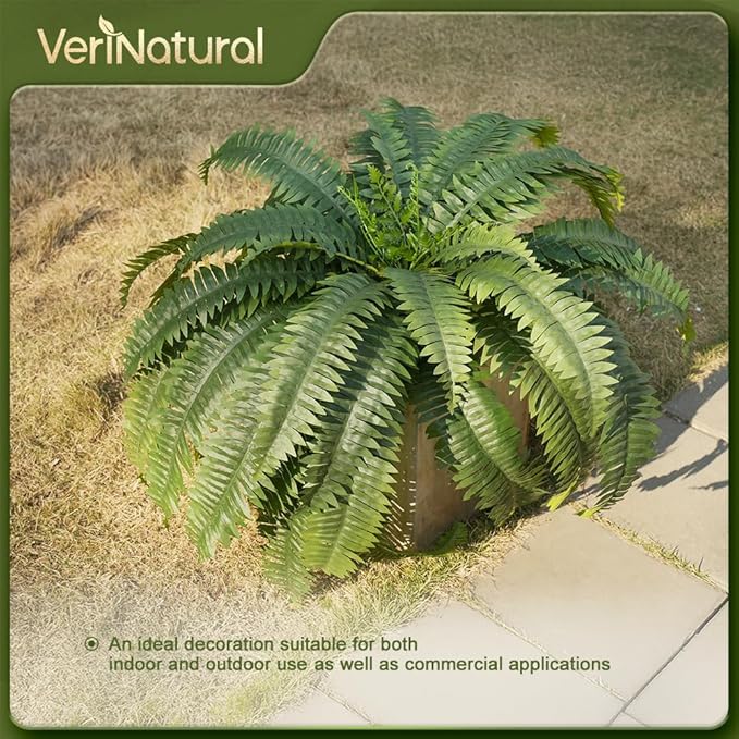 Artificial Boston Ferns 48" UV Resistant Faux Ferns with 39 Fronds for Outdoors - Large Fake Plants for Home, Garden, Front Porch and Hanging Decor - Lifelike Greenery for Indoor Spaces,4pcs VN141