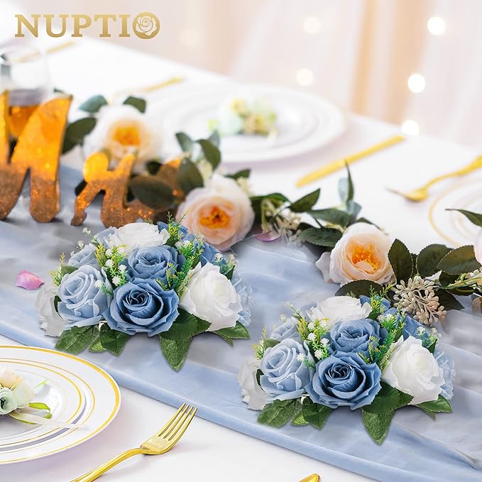 NUPTIO Flower Balls for Wedding Centerpieces - 6 Pcs 9.5 inch Diameter Fake Flower Ball Arrangement Bouquet Party Centerpieces for Tables - Dusty Blue Rose Bouquet Centerpiece Flowers for Table