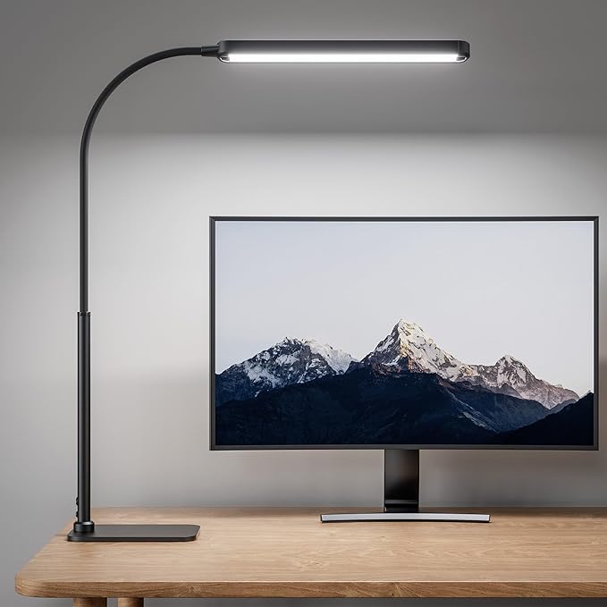 SUPERDANNY Eye-Caring LED Desk Lamp with Base 360° Flexible Gooseneck Work Lamp Touch Control 3 Light Colors Smooth Dimming Task Lighting Reading Light for Home Office College Dorm, Black