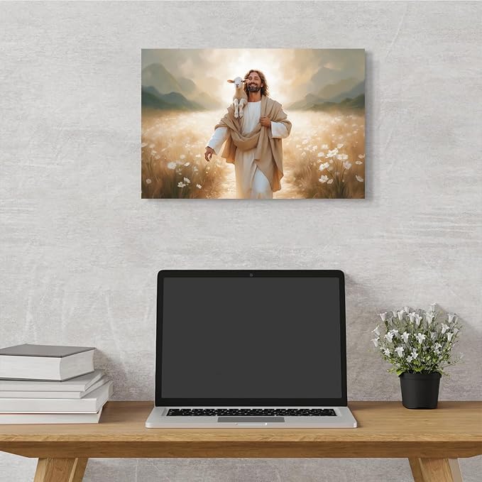 Christian Wall Art Print, Religious Scripture Biblical Decor, Faith-Based Inspirational Landscape with Cross, Digital Printed Canvas Poster for Church, Home Chapel, Prayer Room Decor
