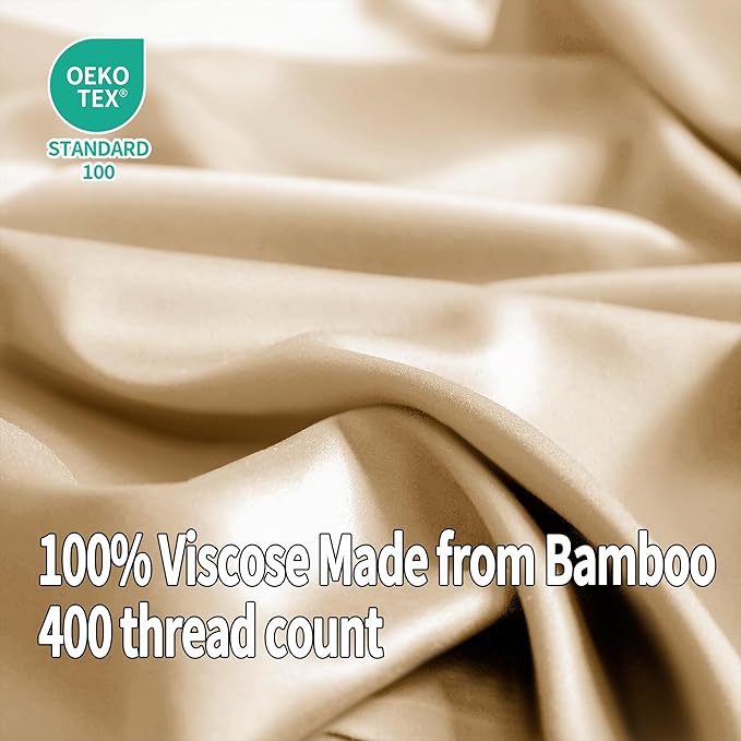EVERLY Twin Sheets Set,Luxuriously 400 Thread Count Organic Viscose Derived from Bamboo Bed Sheet,Cooling Sheets for Twin Size 3 Piece Deep Pockets Bedding Sheets-Champagne
