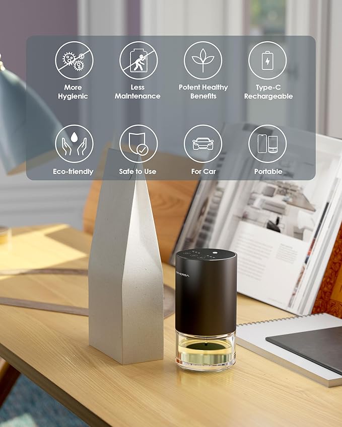Waterless Essential Oil Diffuser Starter Kit with 30mL Hotel Scent Fragrance Oils Inspired of Ritz Carlton, Battery Operated Mini Scent Air Machine Portable Diffuser for Home Car Office, Black AN9