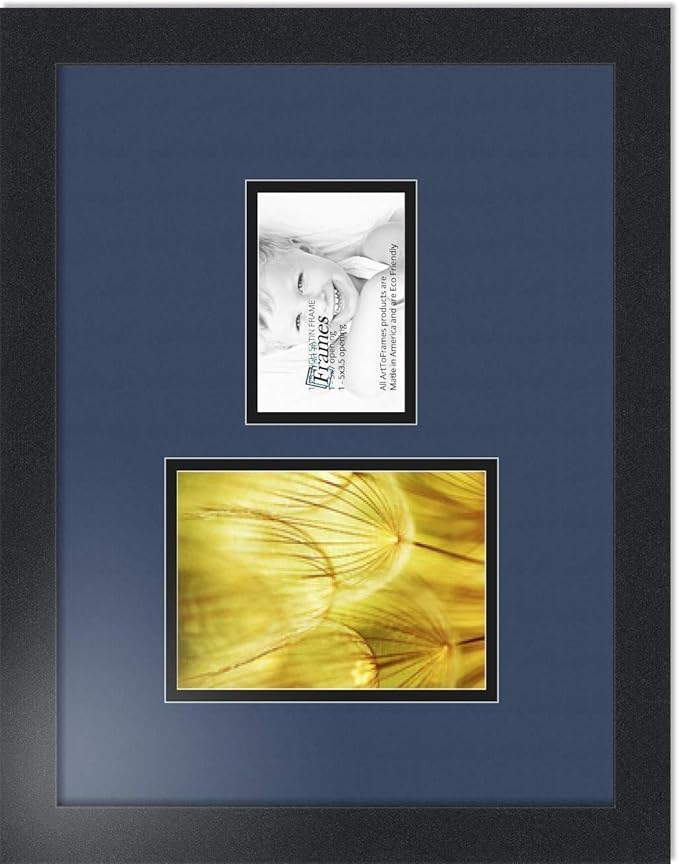 ArtToFrames Collage Photo Frame Double Mat with 1 - 3.5x5^ 5x7 Openings and Satin Black Frame