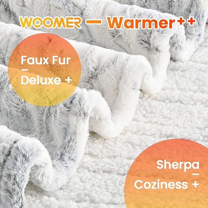WOOMER Electric Heated Throw Blanket 50"x 60", Reversible Super Cozy Faux Fur&Sherpa, Fast Heating,4 Heating Levels & 4H Auto Off, Machine Washable, Overheat Protection,Gift