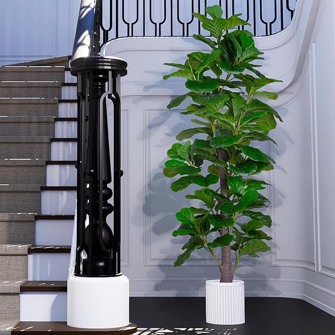 Artificial Fiddle Leaf Fig Tree Indoor, 6FT Tall Faux Tree with Natural Wood Trunk and Lifelike Leaves, Tall Artificial Plants Indoor, Fake Plants for Home, Office, Living Room Decor