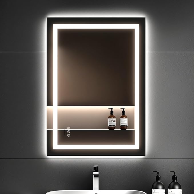35x24 LED Bathroom Mirror with Lights – Anti-Fog, Dimmable, Backlit & Front Lit Lighted Vanity Mirror for Wall – Smart Bathroom Mirror with Memory Function, Shatterproof Tempered Glass