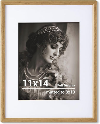 11x14 Picture Frame - Solid Oak Wood Picture Frames with HD Tempered Glass, Handcrafted Rounded Corner 11 x 14 Wooden Frame Matted to 8x10 Photos, Horizontal or Vertical Wall Display, 1 Pack