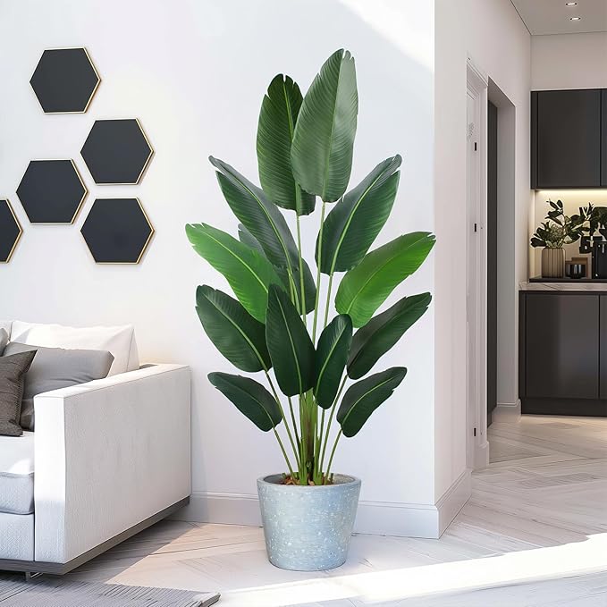 Artificial Bird of Paradise Plant 6 Ft Tall Fake Banana Leaf Plant for Indoors and Outdoors,Faux Palm Tree with Plastic Pot for Office and Home Decor,L180