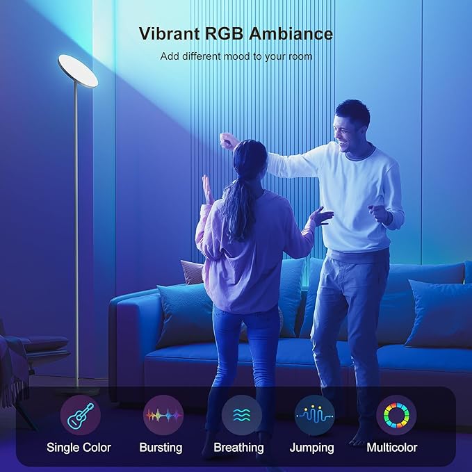 𝐑𝐆𝐁 Torchiere Floor Lamps for Living Room, 32W/3200LM Bright LED Standing Lamp with Remote, Modern Color Changing Tall Lamp with Stepless Dimming, 69" Corner Floor Lamp for Bedroom, Office