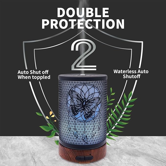 Essential Oil Diffuser - Multifunction Aromatherapy Diffuser 7 LED Color Changing Light 100ML Metal Diffuser Easy to Clean Suitable for Home,Office(Butterfly)