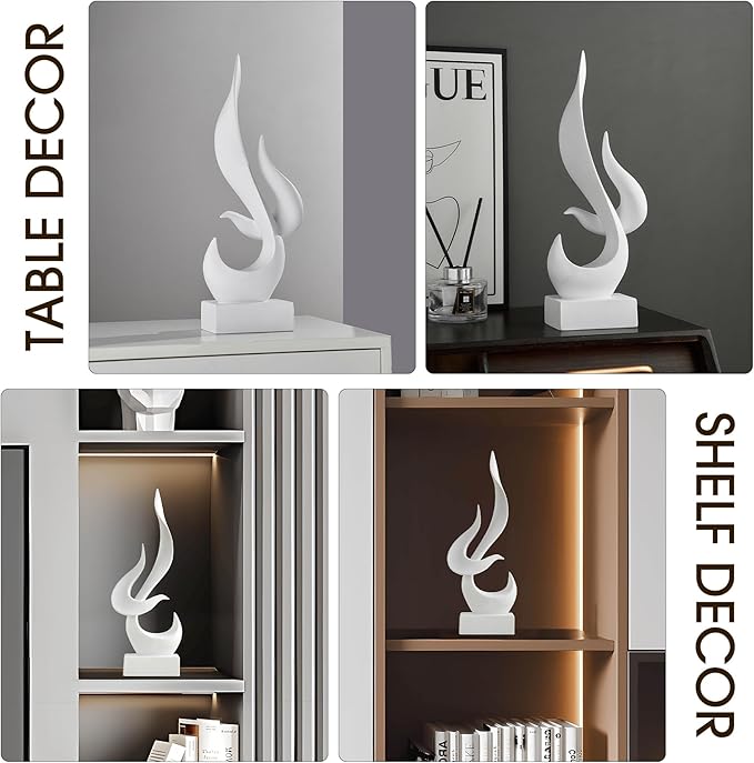 FJS White Decor Modern Flame Statue Decorations for Living Room, Resin Sculptures Home Décor Accents, Abstract Art Sculpture for Shelf Dining Room Office Coffee Table Centerpiece