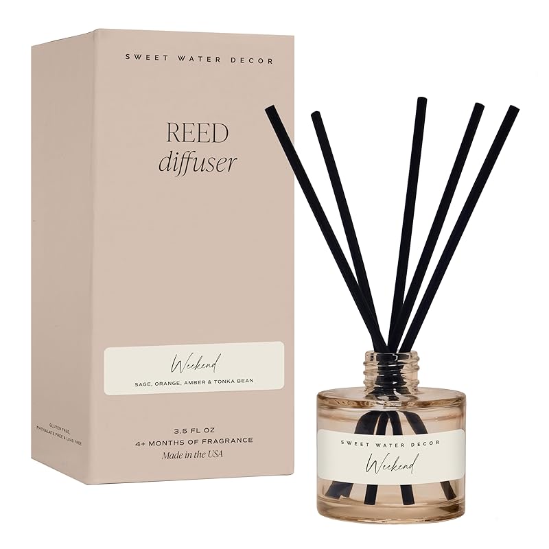 Sweet Water Decor Weekend Reed Diffuser – Room Decor Aesthetic with Long-Lasting Premium Fragrance of Citrus, Sage, Lavender, Amber, Tonka Bean for 4 Months – Ideal for Aromatherapy and Home Decor