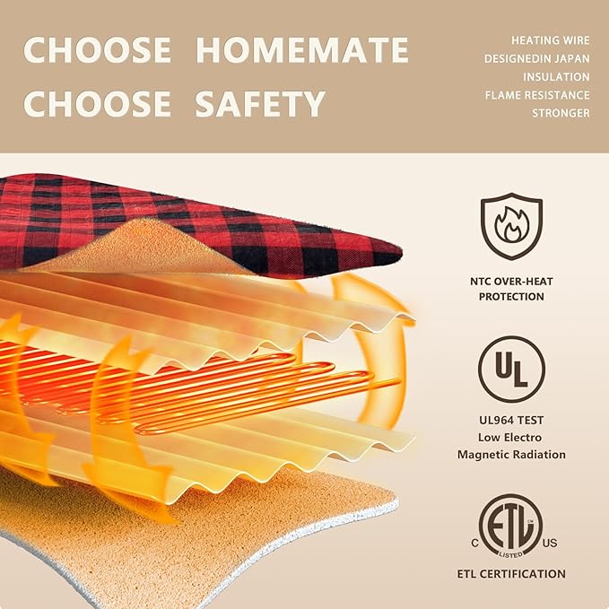 Homemate Electric Blanket Heated King Size - 100“x90“ Ultra Soft Cozy Flannel Heating Blanket with 10 Fast Heat Levels 8 Hours Auto Off Over-Heated Protection ETL Certification Keep Warm in Home