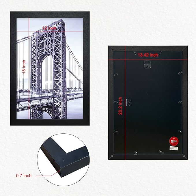 VCK Poster Frames 12x18 Black Set of 5,Solid Wood Picture Frames for Wall Mounting Hanging Art and Puzzle Frame