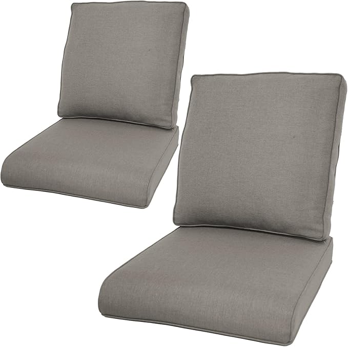 Patio Cushions for Outdoor Furniture - 22×24 Inches High Back and Deep Seating Outdoor Cushion for Patio Chairs Sofa Couch Loveseat Water Resistant(Grey/2 Set/No Button)