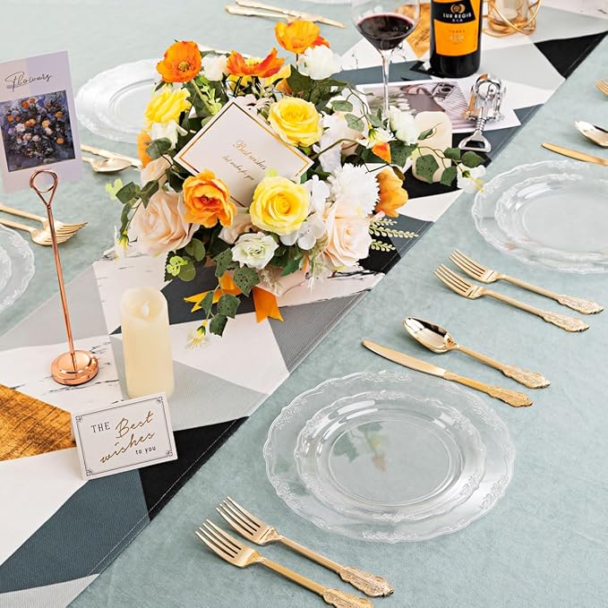 U-QE 60PCS Clear Plastic Plates for Party - Clear Plates Disposable Heavy Duty for Party & Wedding