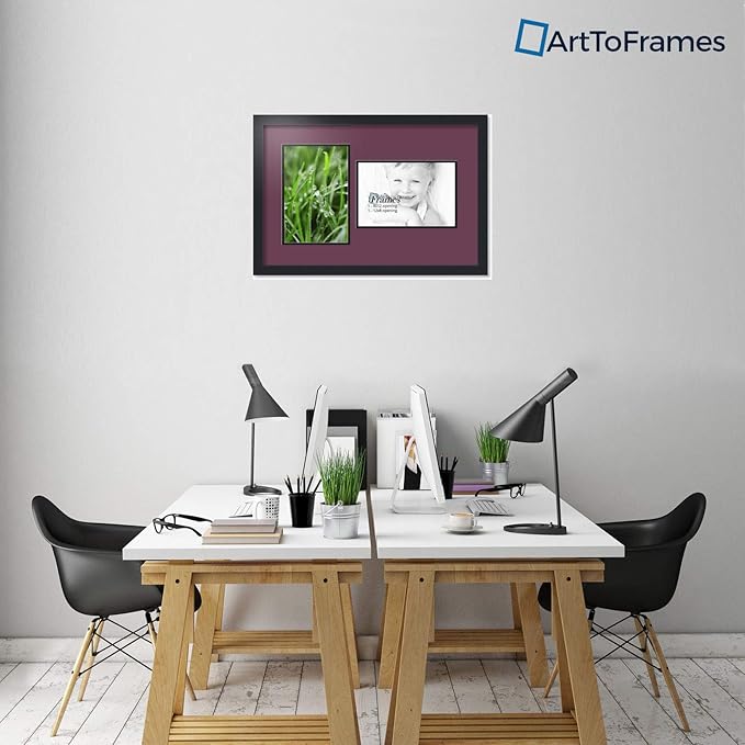 ArtToFrames Collage Photo Frame Double Mat with 2 - 8x12 Openings and Satin Black Frame