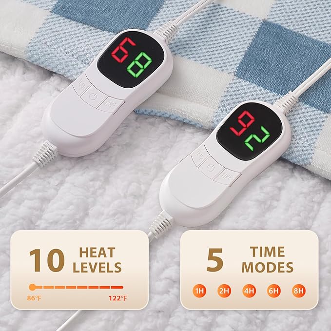 Homemate Electric Blanket Heated Queen Size - 84“x90“ Ultra Soft Cozy Flannel Heating Blanket with 10 Fast Heat Levels 8 Hours Auto Off Over-Heated Protection ETL Certification Keep Warm in Home