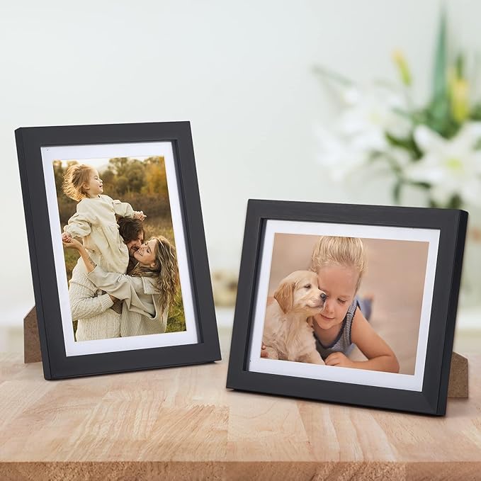 Giftgarden 5x7 Picture Frame Set of 4, 6x8 Matted to Display 5 by 7 Photo with Mat or 6 by 8 without Mat for Wall or Tabletop, Black