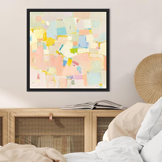 Amanti Art Framed Canvas Wall Art 22x22 Block Party by Phyllis Adams, Framed Wall Art Canvas, Abstract Artwork, Modern Decor, Medium Poster Painting for Living Room, Bedroom, Bathroom, Kitchen,