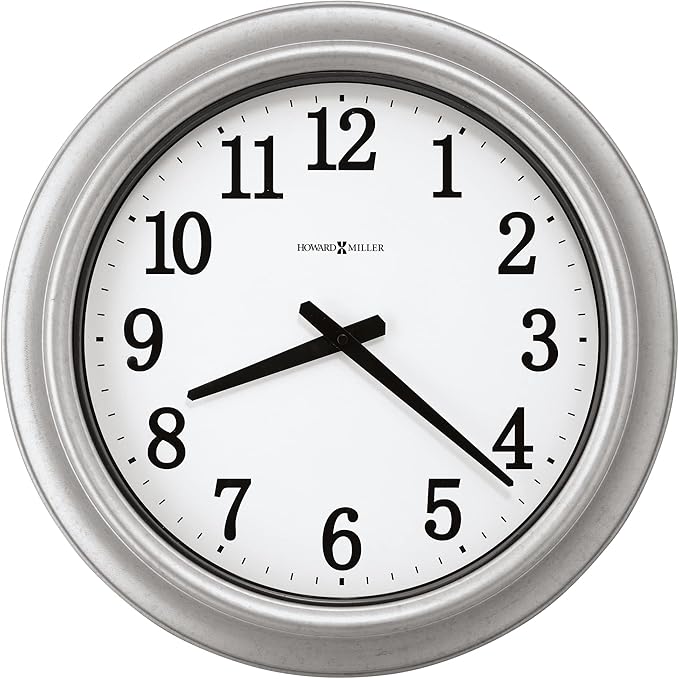 Howard Miller Stratton Metal Wall Clock – Indoor Outdoor Decorative Quartz Battery Operated Clock with Glass Cover Modern Design Galvanized Steel & Black Numerals for Elegant Office & Home Decor