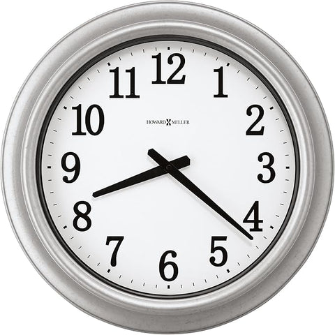 Howard Miller Stratton Metal Wall Clock – Indoor Outdoor Decorative Quartz Battery Operated Clock with Glass Cover Modern Design Galvanized Steel & Black Numerals for Elegant Office & Home Decor