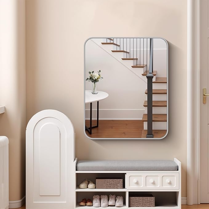 FORBATH 30x36 Inch Silver Bathroom Mirror for Over Sink, Large Rectangular Wall Mirror with Metal Frame, Rounded Corners for Bathroom, Bedroom, Entryway Decor (Horizontal or Vertical)