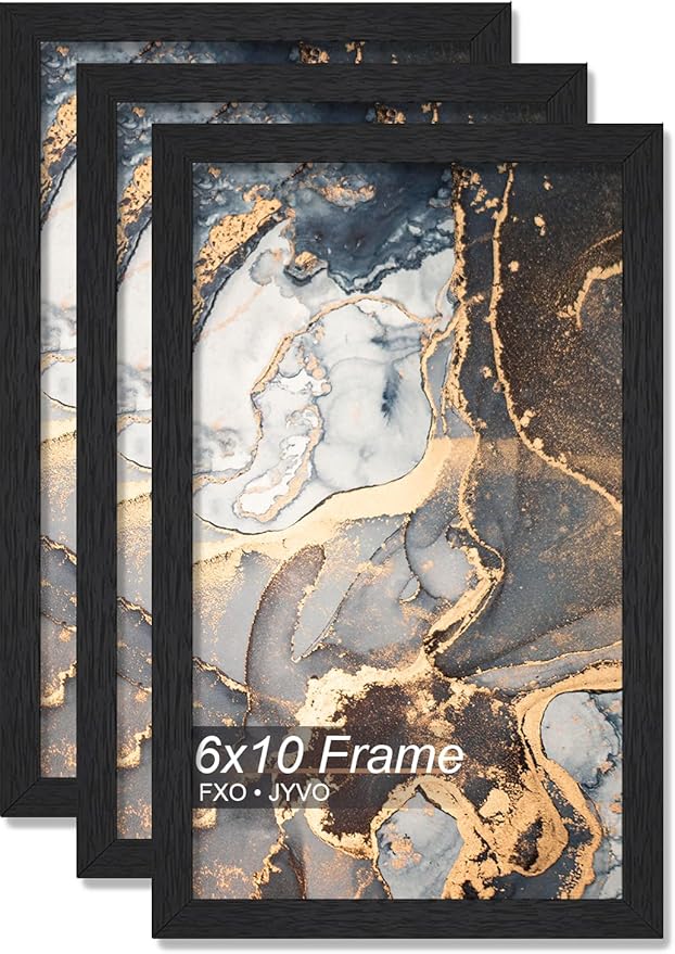 Engineered Wood 6x10 Picture Frame Set of 3, Black Frame for 6 x 10 Inch Picture Poster Photo, Light Weight 6 by 10 Frame with Wood-grain for Wall - 3 Pack/Black/6"x10"
