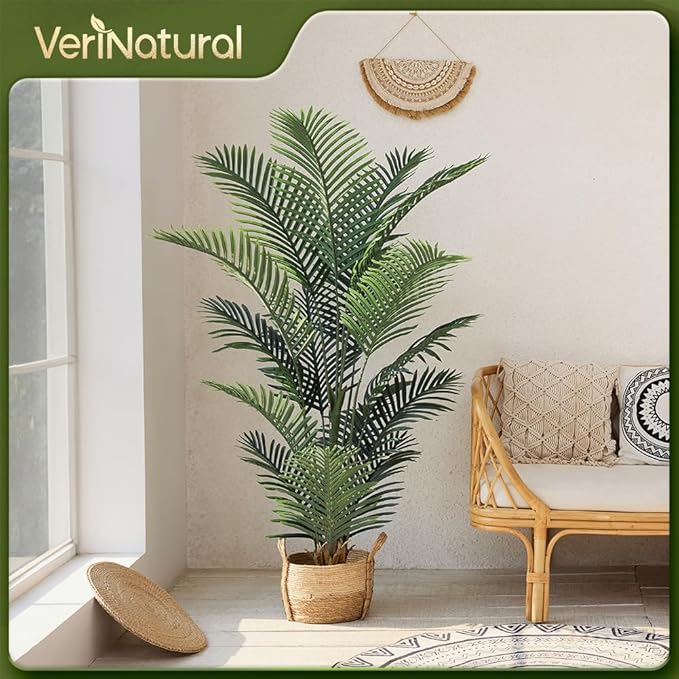Artificial Palm Tree, 5FT Tall Fake Palm Trees with UV Resistant Leaves, Potted Faux Areca Palm Plant for Indoor Outdoor, Large Floor Plants for Home Living Room Porch Decor, VN125