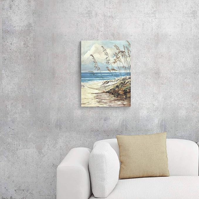 ARTISTIC PATH Abstract Wall Art Coastal Pictures: Blue Ocean Sand Seascape Painting Print on Canvas for Bedrooms (11" W x 16" H, Multi-Sized)