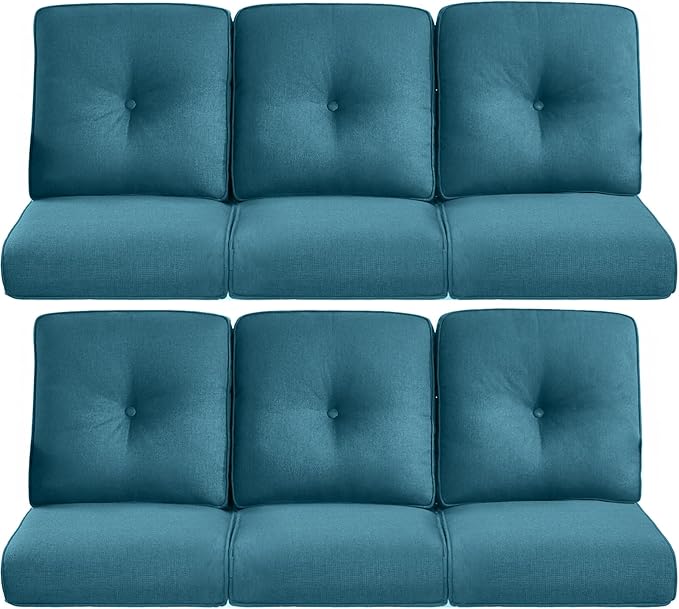 22x25/22x24 Outdoor Furniture Cushions Set of 6 - Comfortable Patio Chair Cushion for Rattan Wicker Dining Rocking Swivel Chairs Loveseat Couch L-Shape Sectional Sofa - Peacock Blue/Button
