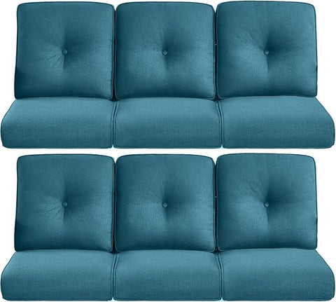 22x25/22x24 Outdoor Furniture Cushions Set of 6 - Comfortable Patio Chair Cushion for Rattan Wicker Dining Rocking Swivel Chairs Loveseat Couch L-Shape Sectional Sofa - Peacock Blue/Button