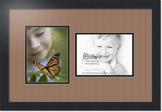 ArtToFrames Double-Multimat-775-767/89-FRBW26079 Collage Photo Frame Double Mat with 2-6x8 Openings and Satin Black Frame