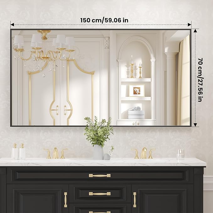LOAAO Black Bathroom Mirror 60"X28" for Wall, Rectangle Bathroom Vanity Mirror, Tempered Glass, Hangs Vertically or Horizontally, Easy to Install, Modern Design