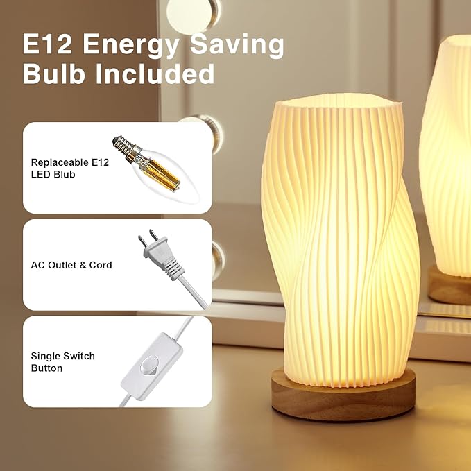 Table Lamp Bedside Lamps for Bedroom, Small Night Stands Desk Lamp, Mood Warm Cozy Lighting, Vintage Boho Cool Mid Century Modern Lamp, Aesthetic Accents Home Room Decor (Warm-A, Medium)